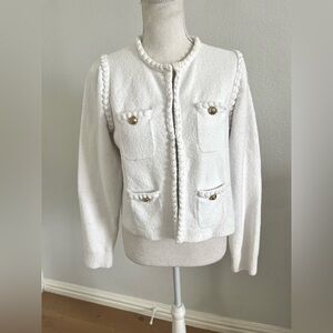 J. Crew White Textured Blazer with Gold Buttons